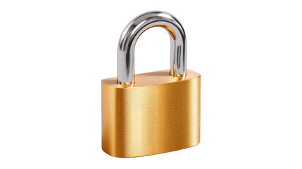 Naklejka premium Gold Padlock: A close-up shot of a brand new shiny gold padlock, symbolizing security and privacy with its robust design and gleaming surface.