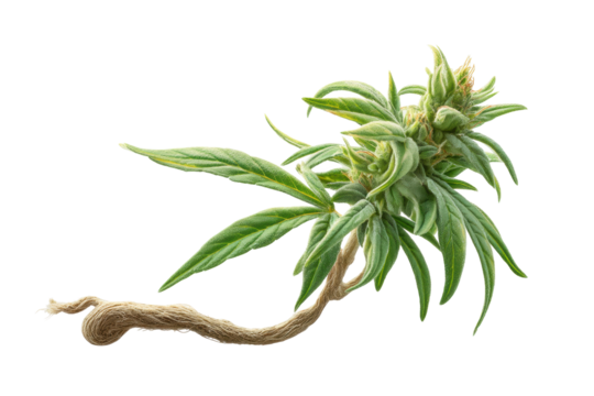 PNG Curled fresh green cannabis plant with leaves and stem isolated on white background