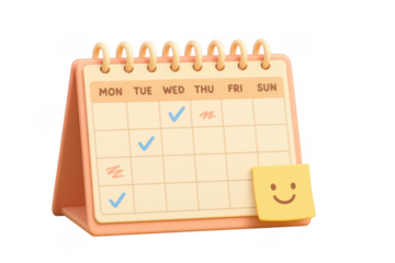 Colorful Desk Calendar with Check Marks and Smile Sticky Note