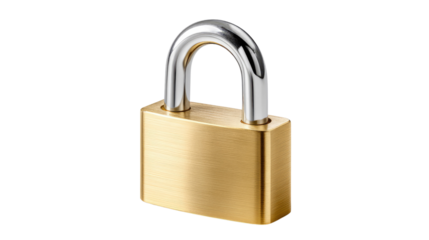 Secure Golden Lock: A detailed studio shot of a sturdy, golden padlock, radiating security and trustworthiness, perfect for themes like protection, privacy, and safeguarding.