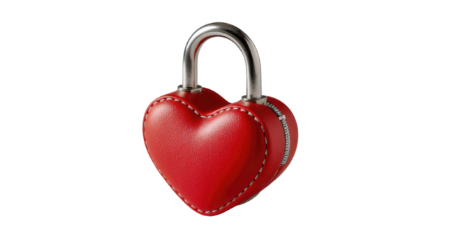 Heart-Shaped Lock: A striking red heart-shaped lock, symbolizes love, commitment, and the security of affection.