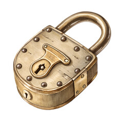 Brass pad lock isolated on white background