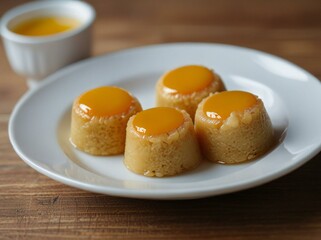 Delicious creamy rice pudding with mango topping