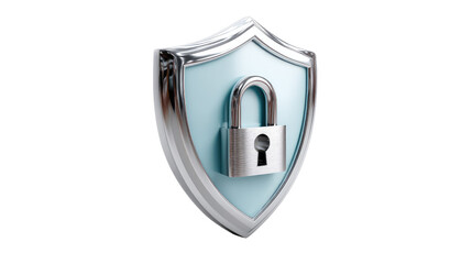 Digital Shield: This image showcases a digitally rendered shield, adorned with a gleaming padlock, embodying security and protection, perfect for cyber security.