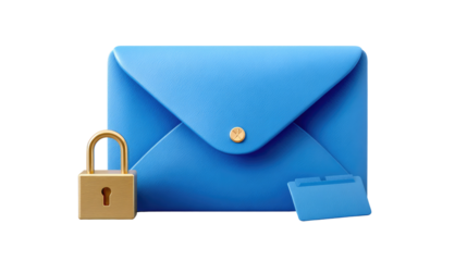 Secure Digital Communication: A striking visual representation of secure communication, featuring a closed, blue envelope with a golden padlock, a symbol of security and privacy.