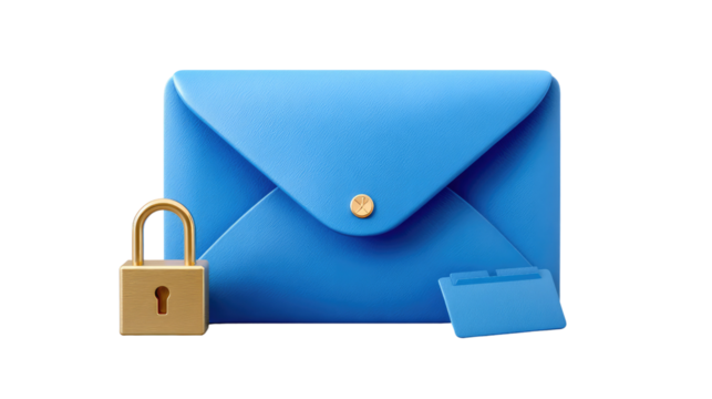 Secure Digital Communication: A striking visual representation of secure communication, featuring a closed, blue envelope with a golden padlock, a symbol of security and privacy.
