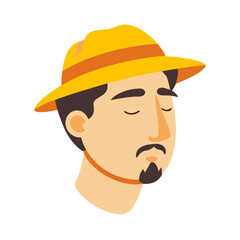 Man's Face with Hat, Goatee, and Closed Eyes

