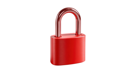 Red Padlock Security: A vibrant red padlock symbolizes security, privacy, and data protection. Its sleek design and metallic sheen convey a sense of strength and reliability.