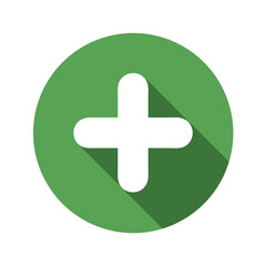 Fototapeta premium Green Circle with White Plus Sign and Shadow