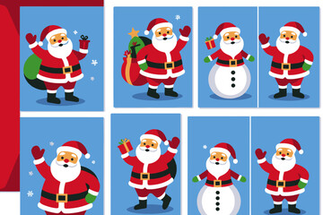 Christmas Card Set Featuring Santa Claus and Snowman Illustrations-Holiday Greeting Cards for Family and Friends-Festive Cartoon Designs-Blank Inside for Personal Messages