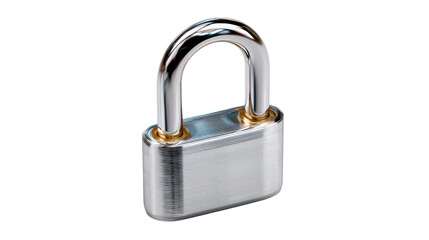Naklejka premium Padlock Security: A close-up shot of a chrome padlock, symbolizing security, privacy, and protection. Its metallic sheen reflects light, highlighting its robust build.