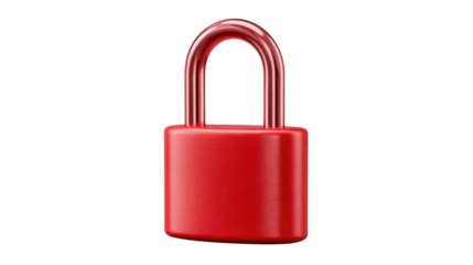 Secure Red Lock: A shiny, red lock, symbolizing security, privacy, and protection, stands isolated against a clean backdrop, perfect for conveying concepts of safety and confidentiality.