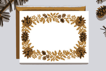 Pinecone-Themed Stationery Set - Elegant Note Cards with Gold Envelope- Blank Cards for Holiday Greetings and Special Occasions- Send Warm Wishes