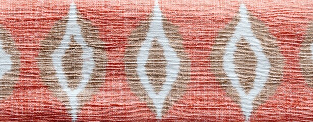 seamless traditional ikat fabric pattern for product design Intricate textile pattern featuring a blend of coral and white hues, perfect for artistic projects and decor.