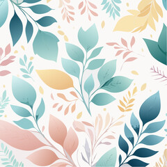 Pastel Floral Seamless Pattern Delicate Watercolor Leaves and Branches Background