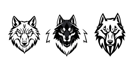 Fototapeta premium Cool Wolf Logo, Head Mascot Vector Set