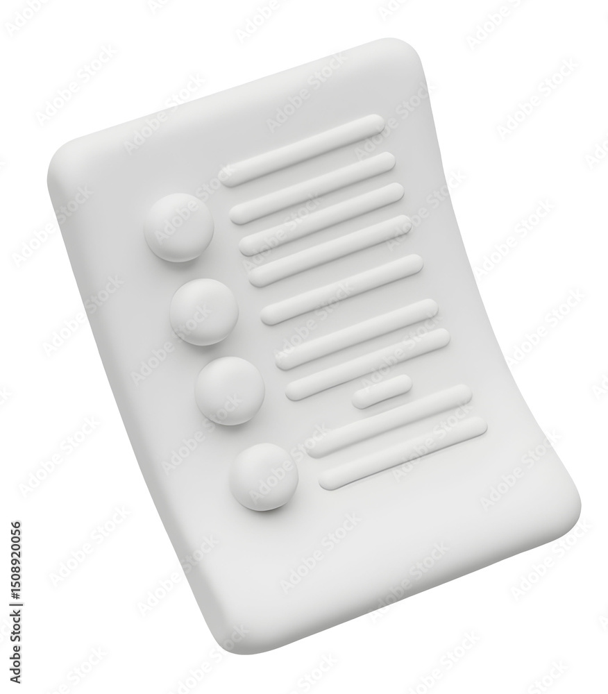 Poster white form design with rounded edges and abstract bullet points in 3d style