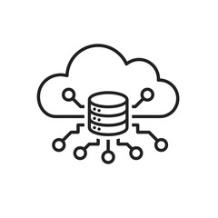 Cloud Data Storage and Network Connection Concept with Server and Nodes Outline