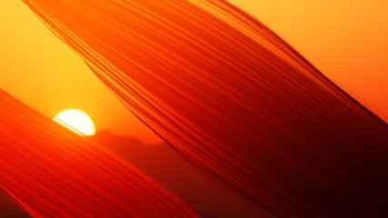 Sunset silhouette through red fabric background design