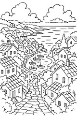 Fototapeta premium Seaside Village Doodle Art
