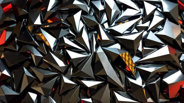 Abstract metallic triangle background, seamless loop, glossy silver geometric shapes motion