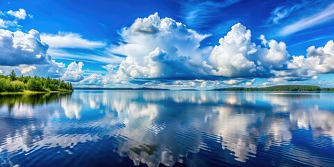 Surreal Lake Landscape: Big Clouds, Blue Sky, Dreamy Scenery, Fantasy Nature Photography