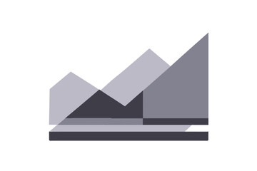 Abstract Geometric Landscape - Minimalist Mountain Illustration with Moon - Modern Art Print in Shades of Gray - Conceptual Design for Wall Decor