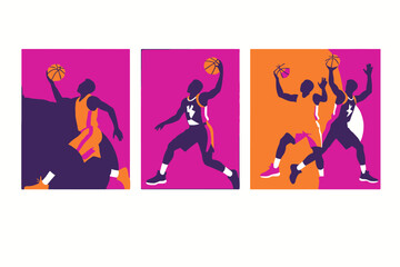 Colorful Basketball Art-Dynamic Vector Illustration of Athletes in Action-Modern Sports Design for Prints and Digital Media-Expressive Basketball Graphics
