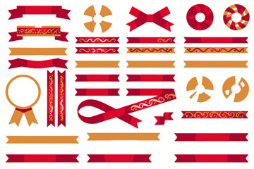 Festive Ribbon Collection- Red and Gold Holiday Banners- Vector Graphics for Celebrations- Customizable Designs for Web and Print- Elegant Embellishments for Any Project_