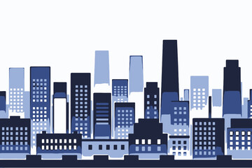 Modern Cityscape Illustration-Blue Building Silhouette-Urban Art Print-Architectural Design Graphic-Downtown Skyline Image-Contemporary City View_