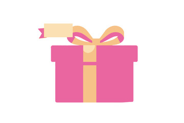 Pink Gift Box with Ribbon and Tag Illustration- Celebration Present for Birthday or Special Occasion- Festive Wrapped Package for Giving- Vector Art