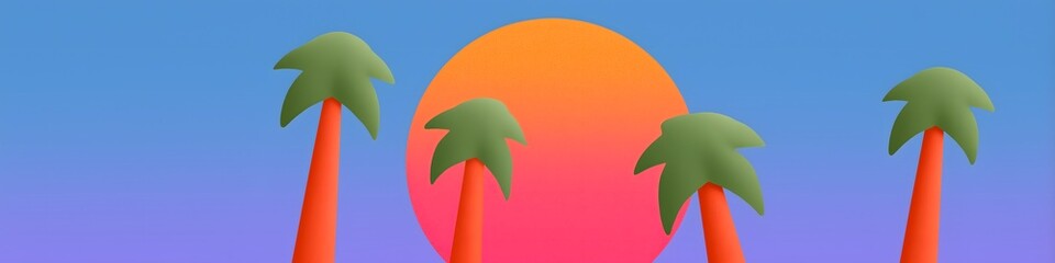 Abstract stylized palm trees on a vibrant sunset or sunrise sky. Tropical vacation concept. Web banner design.