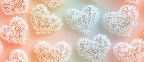 Elegant Seamless Lace Heart Stickers Arranged on Pink Background