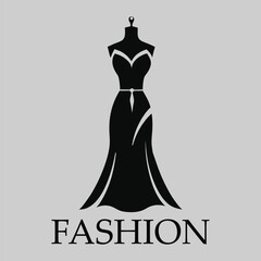 Elegant Evening Gown on Mannequin Silhouette for Fashion Design Logo