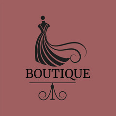 Elegant Boutique Logo with Dress Silhouette on Rose Background