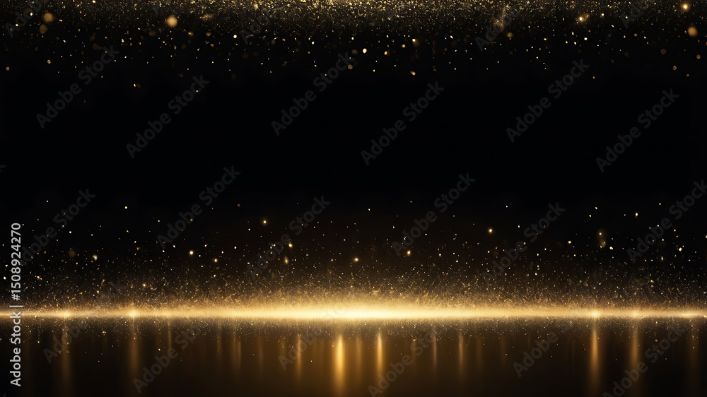 Poster golden light sparkle background with glowing particles and bokeh effects for design – ai