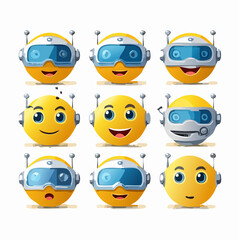 Futuristic Vector Emoji Set with Robotic Features and Metallic Textures