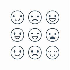 Minimalist Vector Emoji Set with Thin Line Expressions in Flat Design