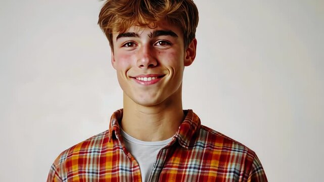 Smiling young adult holding tablet. Technology, lifestyle, one person, flannel shirt, digital device.