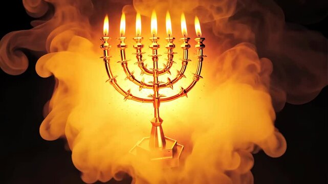 Seven Arms Menorah Candlestick Almond Blossom Flame Fire Tabernacle Sanctuary with Fire Effect HD