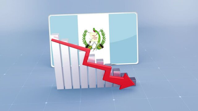 Guatemala Country Flag and Bar Chart Graph Showing Decreasing Values a Red Arrow Economic Crisis Concept