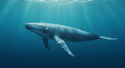 Naklejka premium Majestic whale swimming gracefully underwater in tranquil blue ocean environment