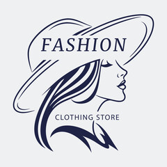 Elegant Fashion Clothing Store Logo Design with Woman in Hat Silhouette