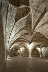 Stunning Architectural Design of Stone Arches with Intricate Patterns in an Elegant Hallway with Soft Lighting