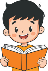 Little schoolboy reading a book, studying with knowledge and learning.