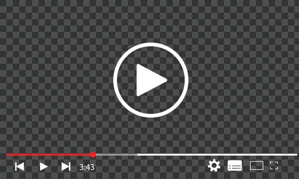 Multimedia video player with play button, play video window with navigation icons, video streaming frame on internet, modern social media video player interface template live digital stream