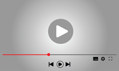 Multimedia video player with play button, play video window with navigation icons, video streaming frame on internet, modern social media video player interface template live digital stream