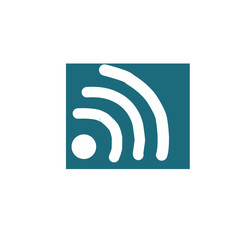 A white RSS feed or Wi-Fi icon within a solid teal square.