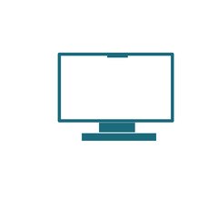  A simple outline of a computer monitor in teal with a stand, and a thin line at the top.