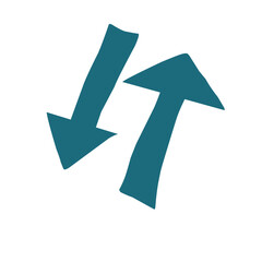 Obraz premium Two bold teal arrows, one pointing up and to the right, the other down and to the left.